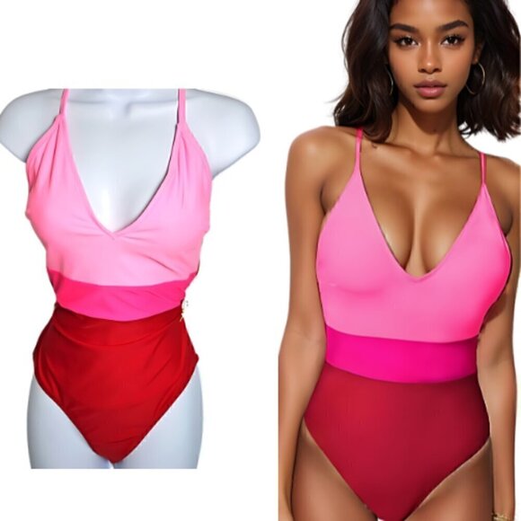 100.🆕Med. Cupshe V Neck Cross Back Color Block  NWT - Picture 1 of 10